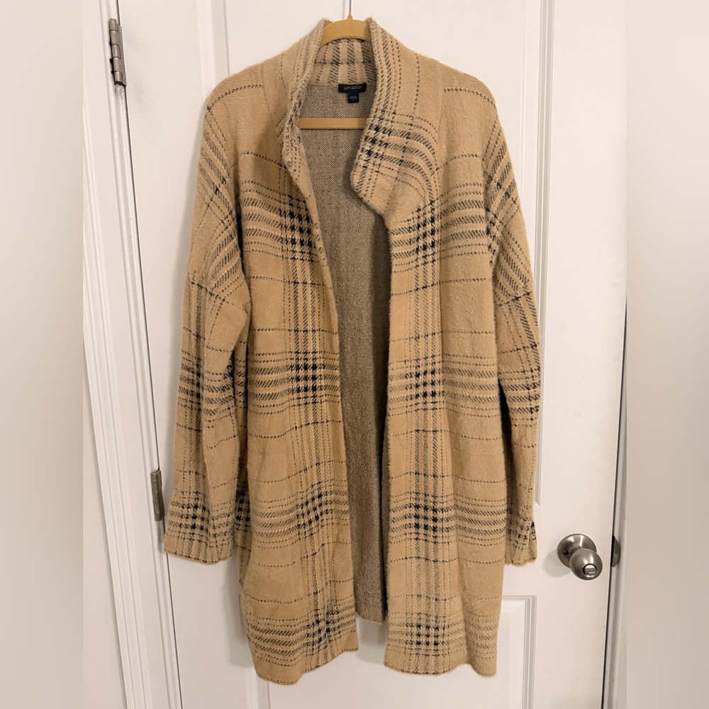 J Jill- Plaid Tan Women's Sweater Coat-Large